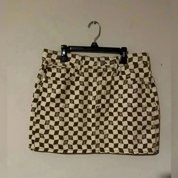 Madewell Brown Checker Daisy Print Mini Denim Skirt 70s Retro Vintage - NWT - Picture 3 of 9